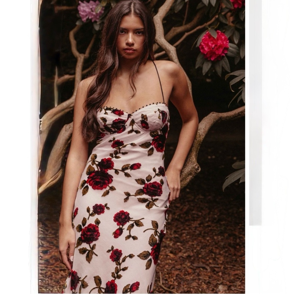 Rare London Pink Rose Devore Lace-Up Midi Dress Formal Wedding Prom Party Sz 2